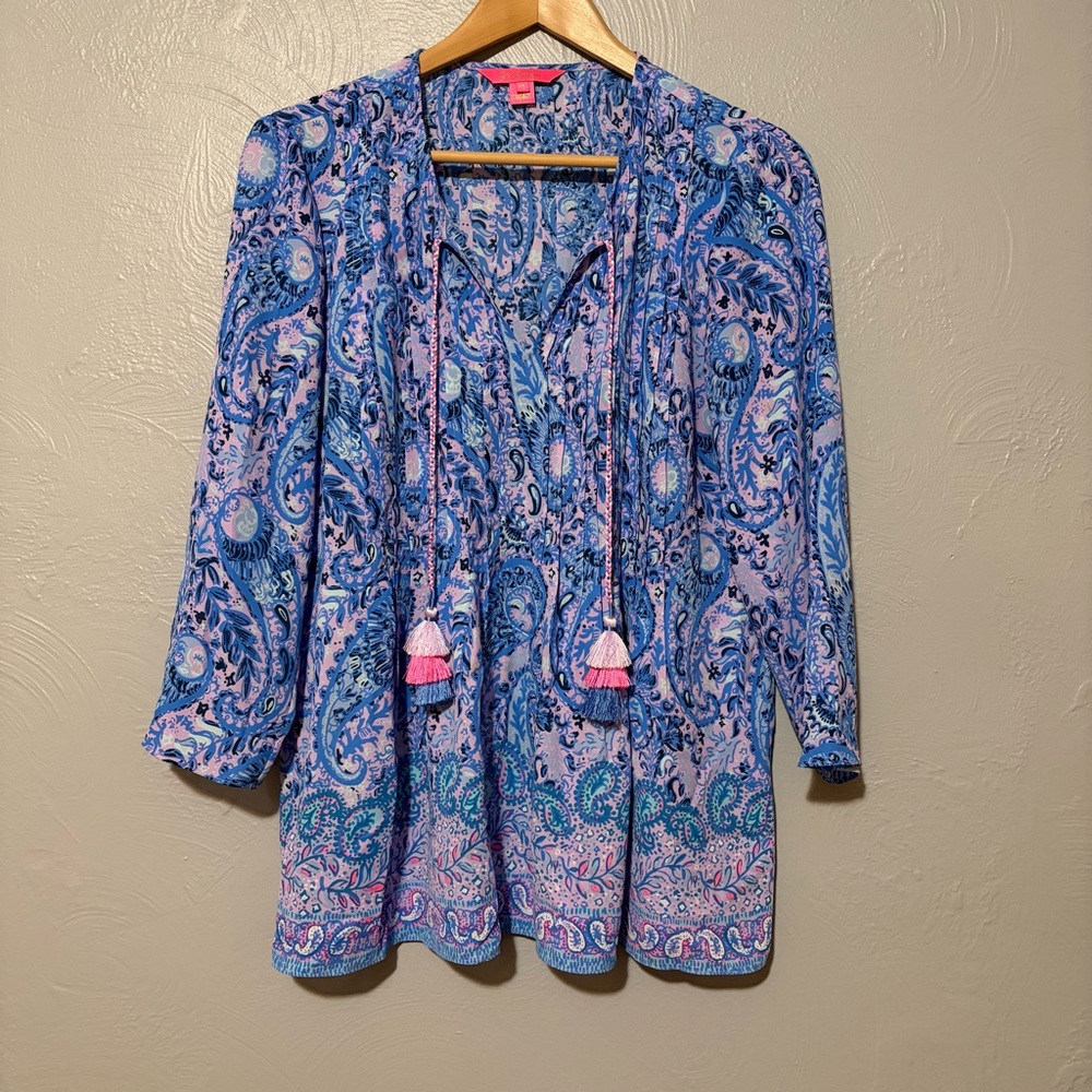 Lilly Pulitzer Marilina Pintuck Paisley Tunic Blouse